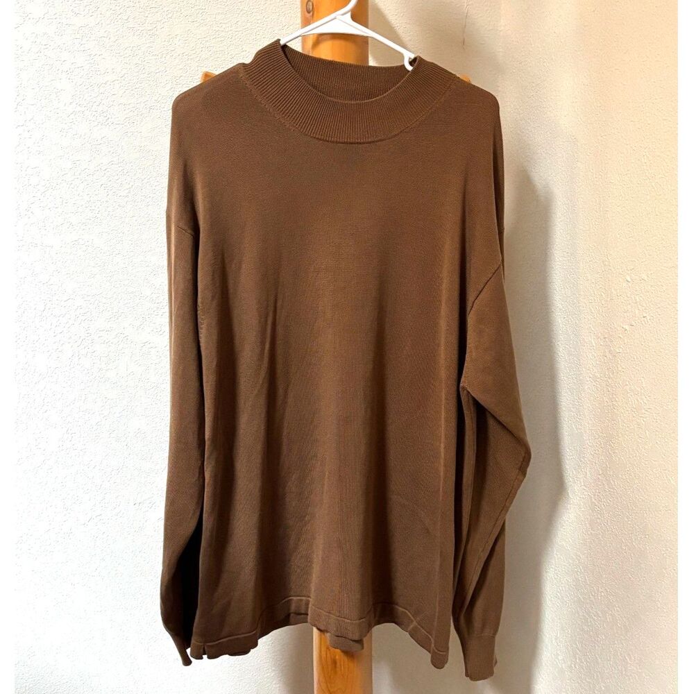Bachrach Brown Silk Blend Mock Neck Sweater Men's Large Lightweight Knit